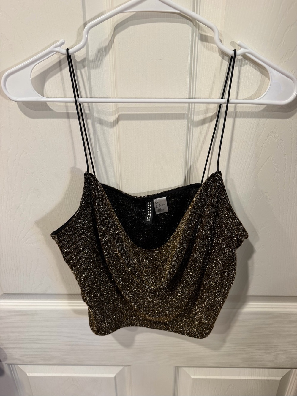 Shimmery Gold Cowl Neck Spaghetti Strap Crop Top
